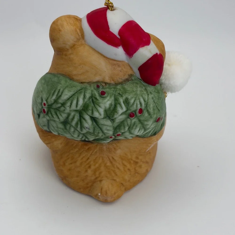 Vintage 1986 Jolly Jingles Ceramic‎ Teddy Bear Christmas Bell Ornament with Box